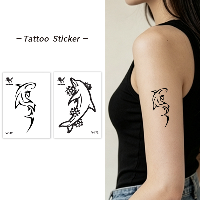Shark & Dolphin Ocean Animal Minimal Tattoo Collection