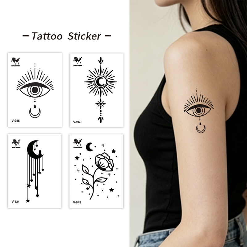 Wholesale No-Water Semi-Permanent Tattoo Sticker, Moon & Evil Eye Celestial Design, Trendy & Waterproof