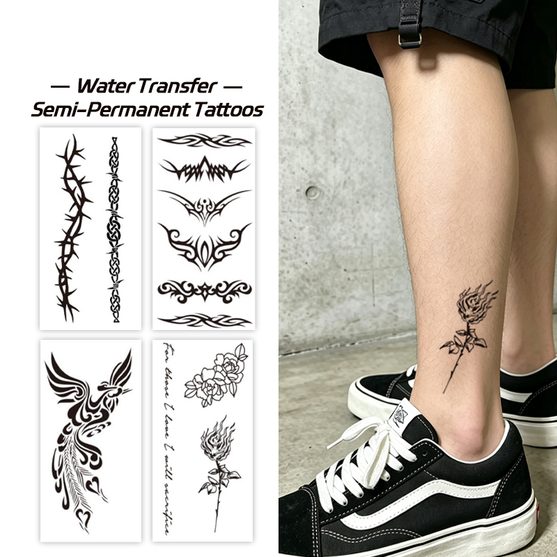 Wholesale OEM Water Transfer Juice Semi-Permanent Tattoo Sticker, Tribal Thorn Phoenix Gothic Armband Totem Design, Realistic & Long Lasting Supplies