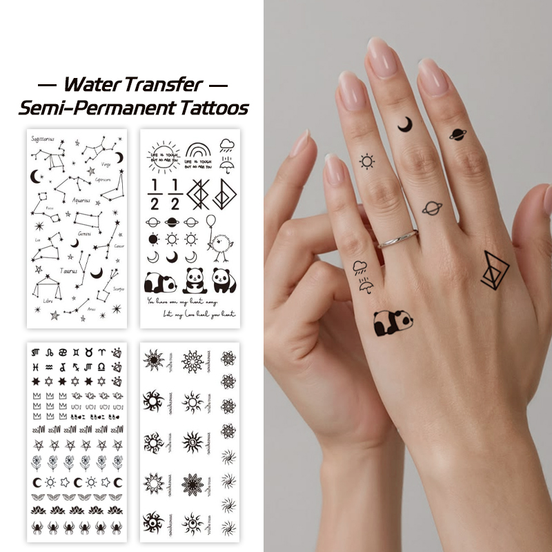 Wholesale OEM Water Transfer Juice Semi-Permanent Tattoo Sticker, Zodiac Constellation Planet Finger Mini Symbol Design, Realistic & Long Lasting Supplies