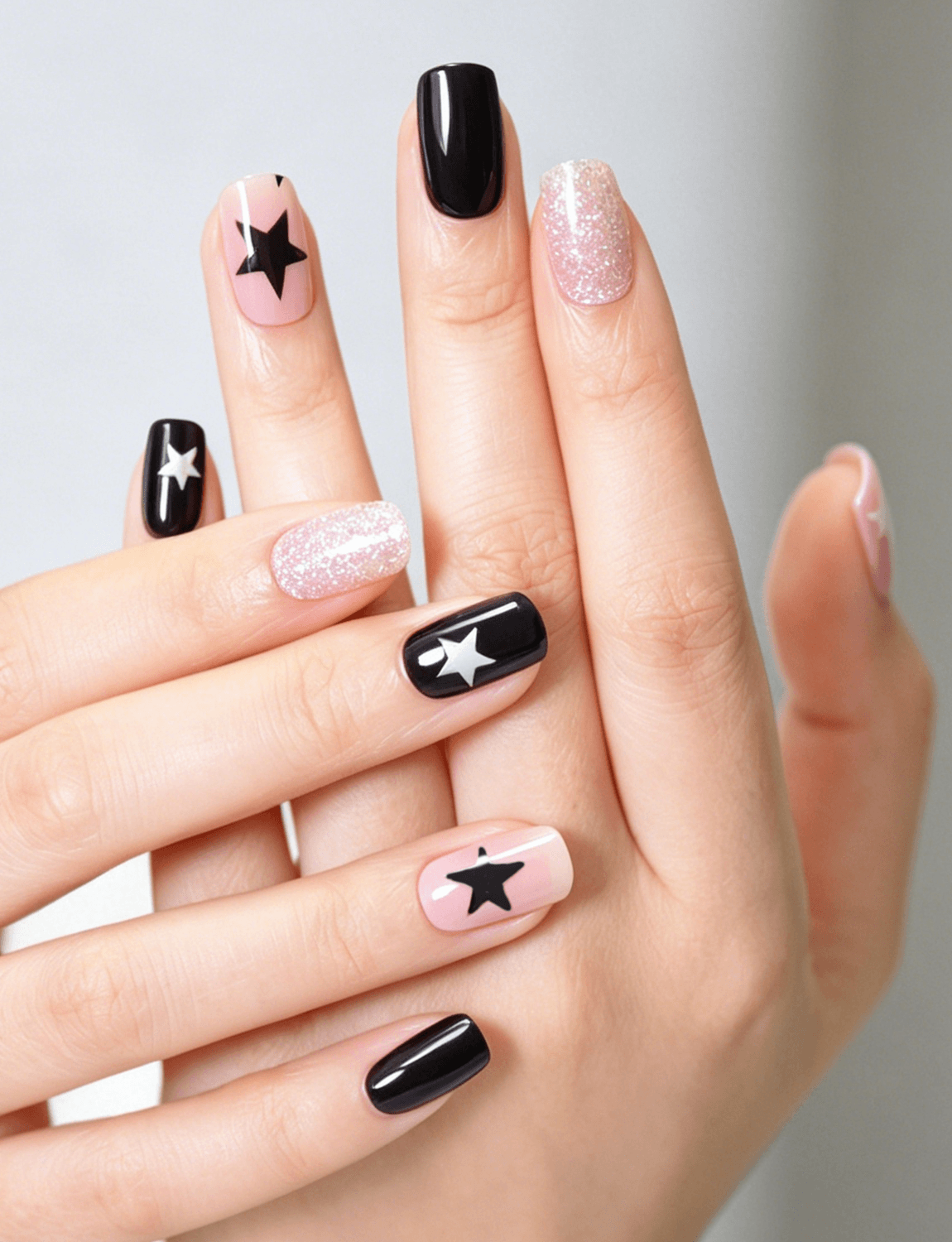 OEM Black White Star Silver Glitter Mixed Semi-Cured Gel Nail Strips