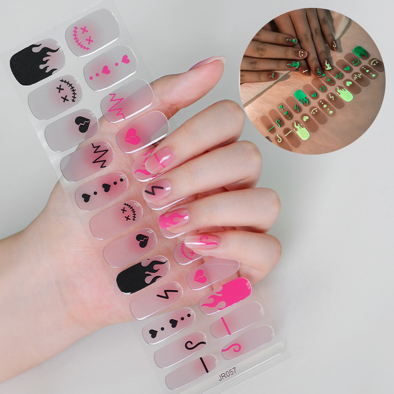 OEM Pink Blush Flame Broken Heart Stitch Face Semi-Cured Gel Nail Strips from China Suppliers and Factory for Halloween