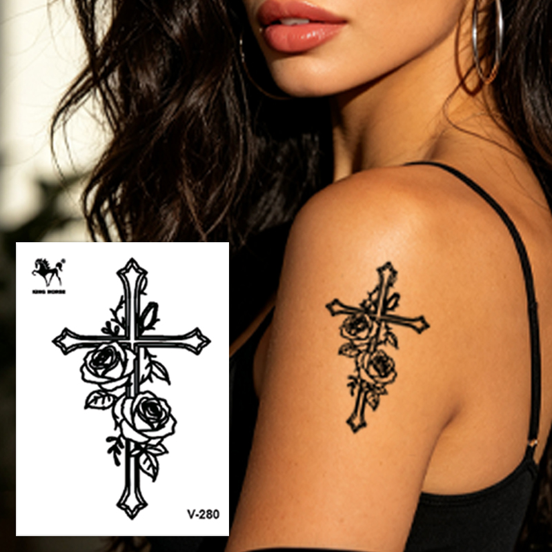 Wholesale No-Water Semi-Permanent Tattoo Stickers from China Suppliers - Gothic Wing & Cross Design Factory Direct