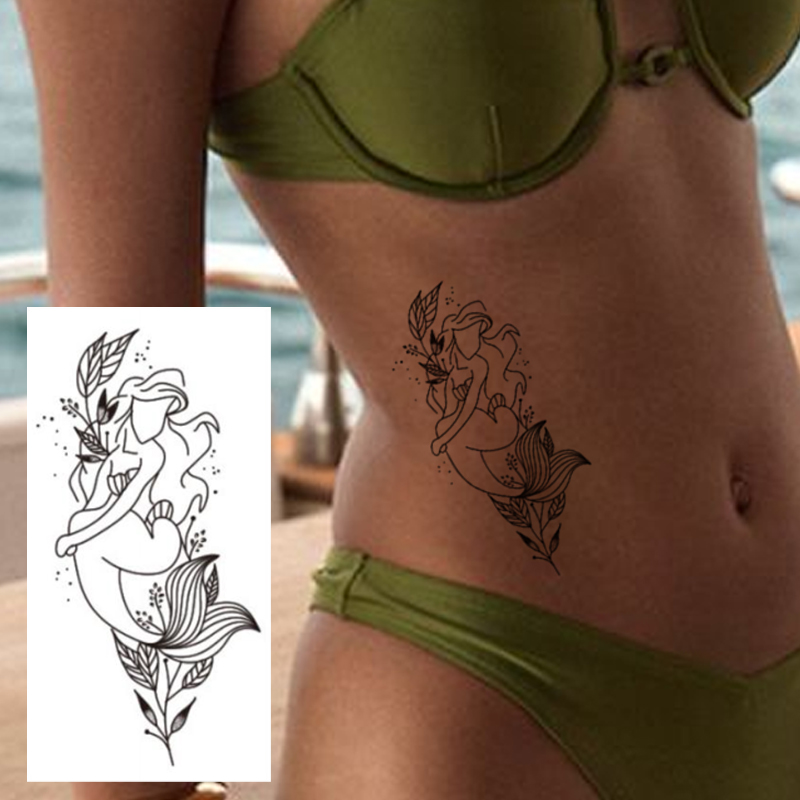 Wholesale OEM Water Transfer Juice Semi-Permanent Tattoo Sticker, Elegant Mermaid Ocean Minimal Line Art Design, Realistic & Long Lasting Supplies