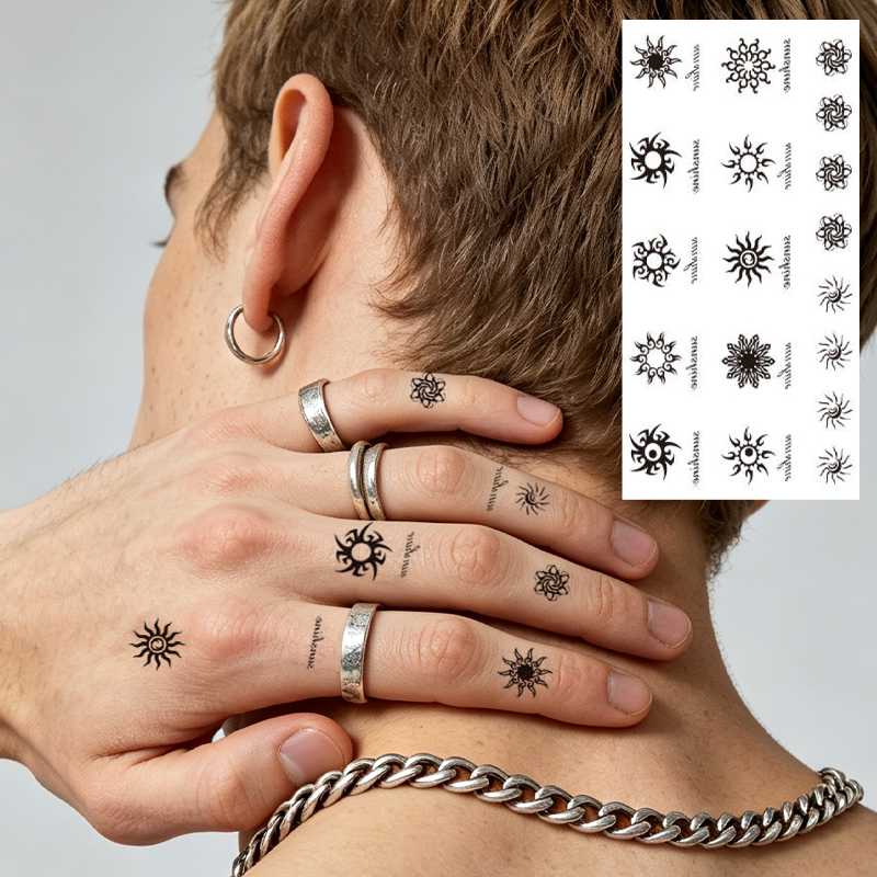 Wholesale OEM Water Transfer Juice Semi-Permanent Tattoo Sticker, Zodiac Constellation Planet Finger Mini Symbol Design, Realistic & Long Lasting Supplies