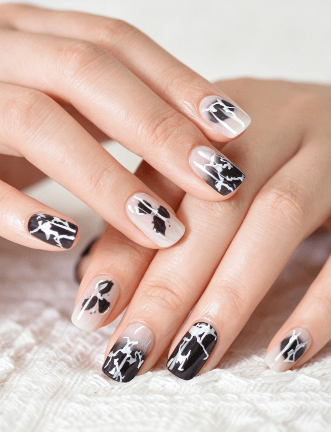 China Suppliers Factory OEM Black Butterfly Marble Gradient Semi-Cured Gel Nail Strips for Salon-Level Manicure