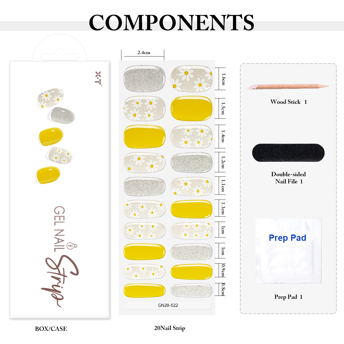 3 OEM Solid Yellow Daisy Flower Silver Glitter Mixed Semi-Cured Gel Nail Strips.png