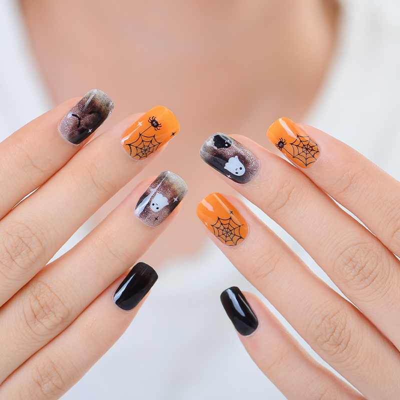 OEM Halloween Ghost Bat Spider Web Haunted House Semi-Cured Gel Nail Strips