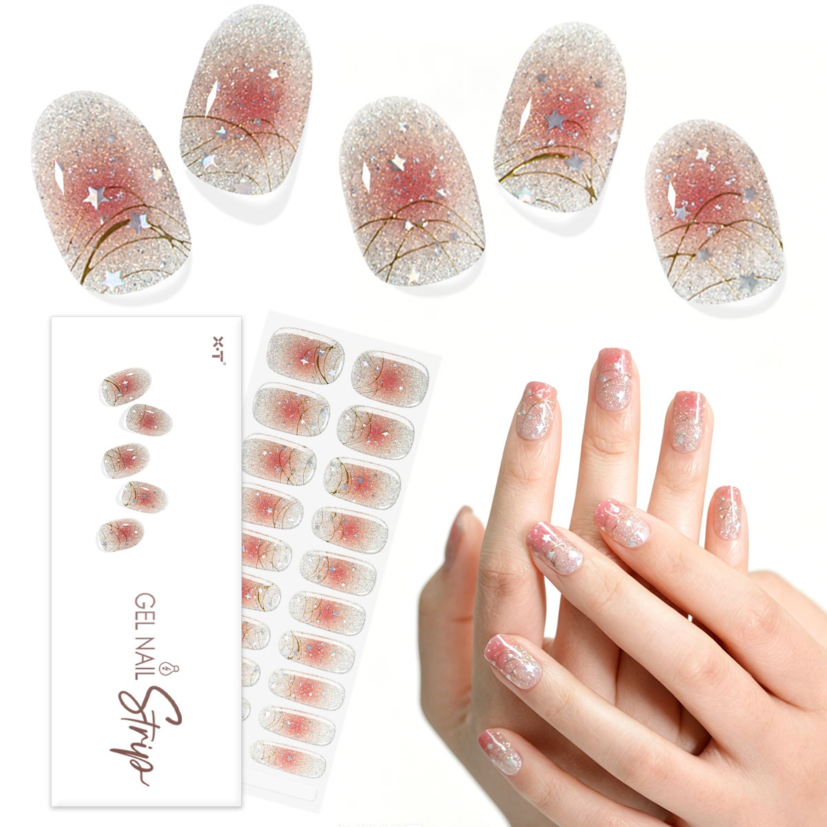 OEM Pink Glitter Star Gradient Semi-Cured Gel Nail Strips (3).jpg