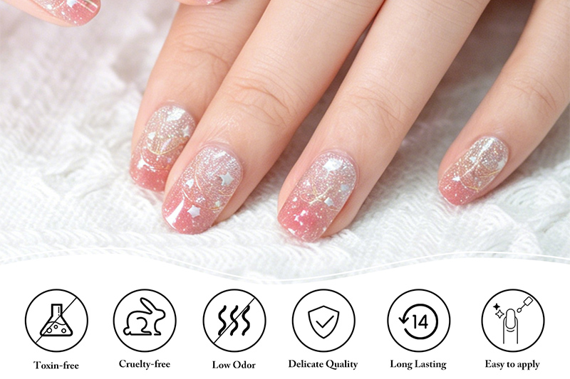 OEM Pink Glitter Star Gradient Semi-Cured Gel Nail Strips (4)