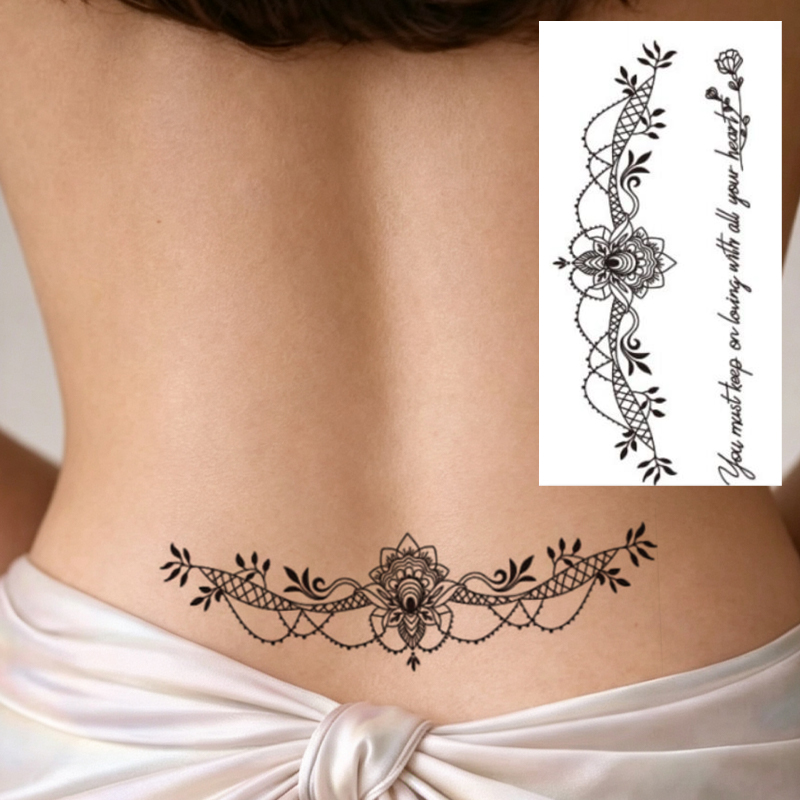 Custom OEM Water Transfer Juice Semi-Permanent Tattoo Sticker, Mystic Fox Cat Demon Hand Boho Mandala Butterfly Line Art Design, Realistic & Long Lasting Supplies