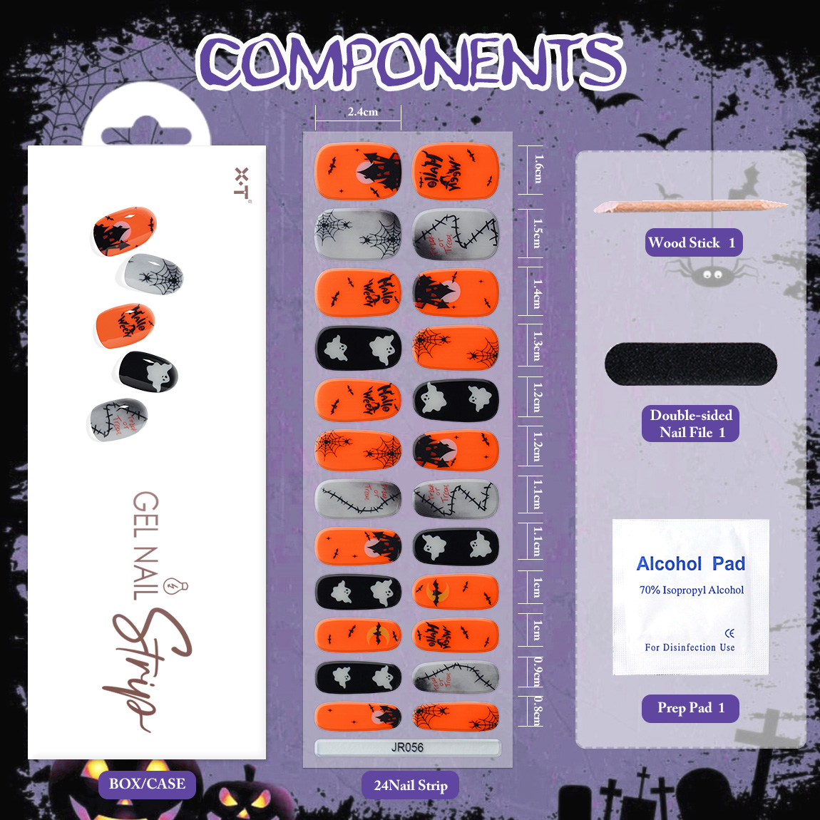 Wholesale Glow In The Dark Pumpkin Spider Halloween Semi‑Cured Gel Nail Strips