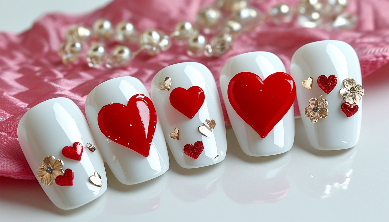 White Acrylic Nails With Red Heart For Children Party Favors And Supplies