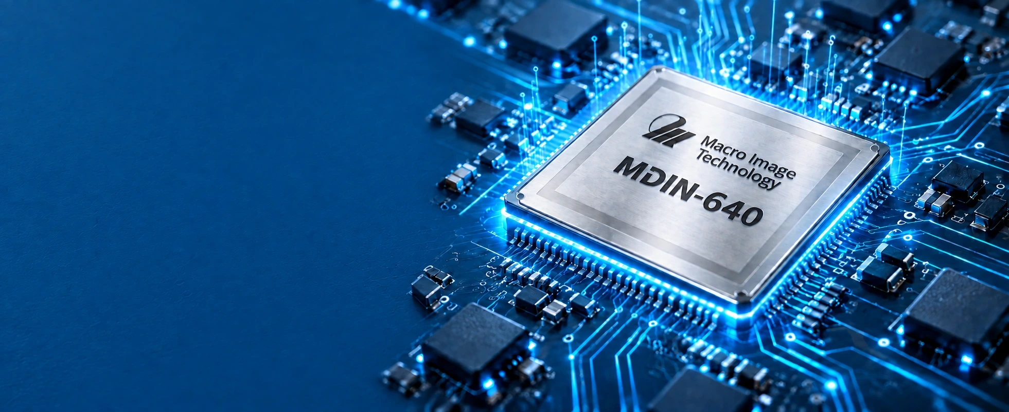 MDIN-640 concept visualization on a blue illuminated circuit board