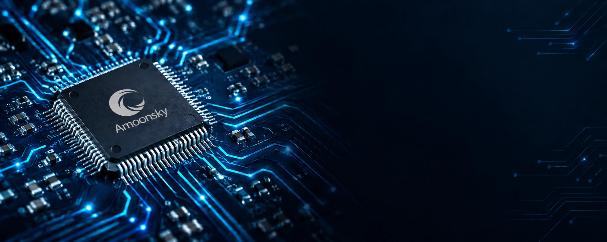 Amoonsky chip illustration on a blue circuit board
