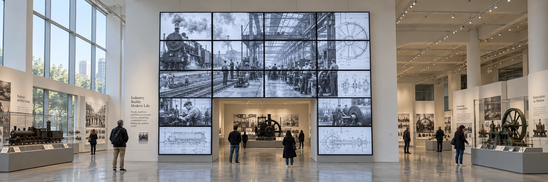 Industrial History Museum With Sixteen Screens Around An Open Doorway