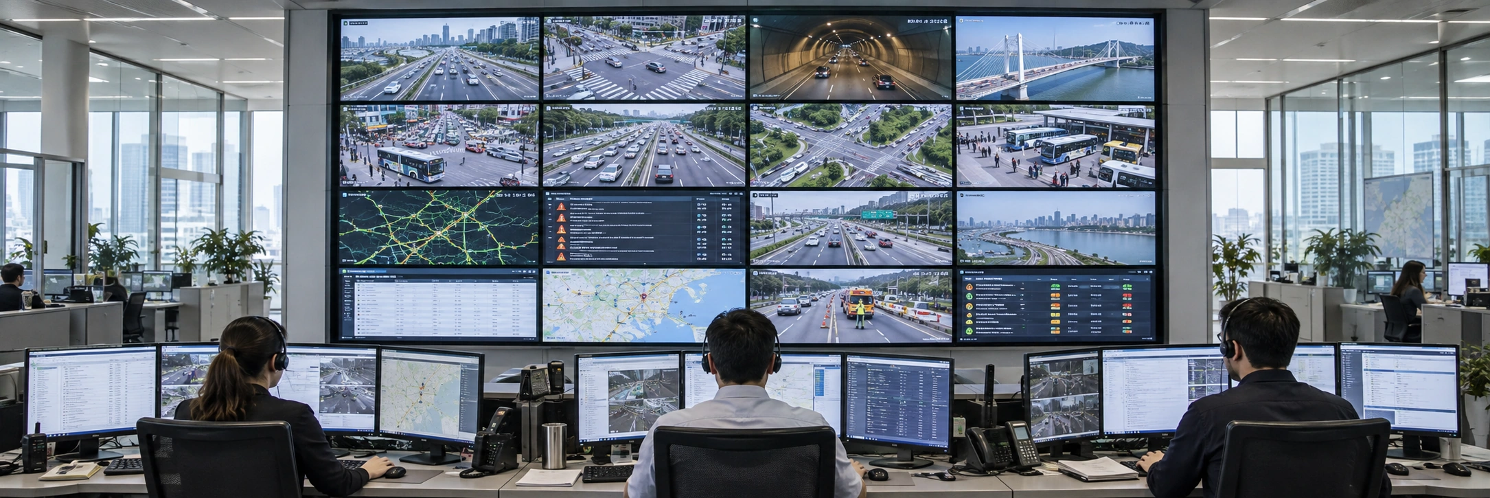 Traffic Command Center With Sixteen Business Displays