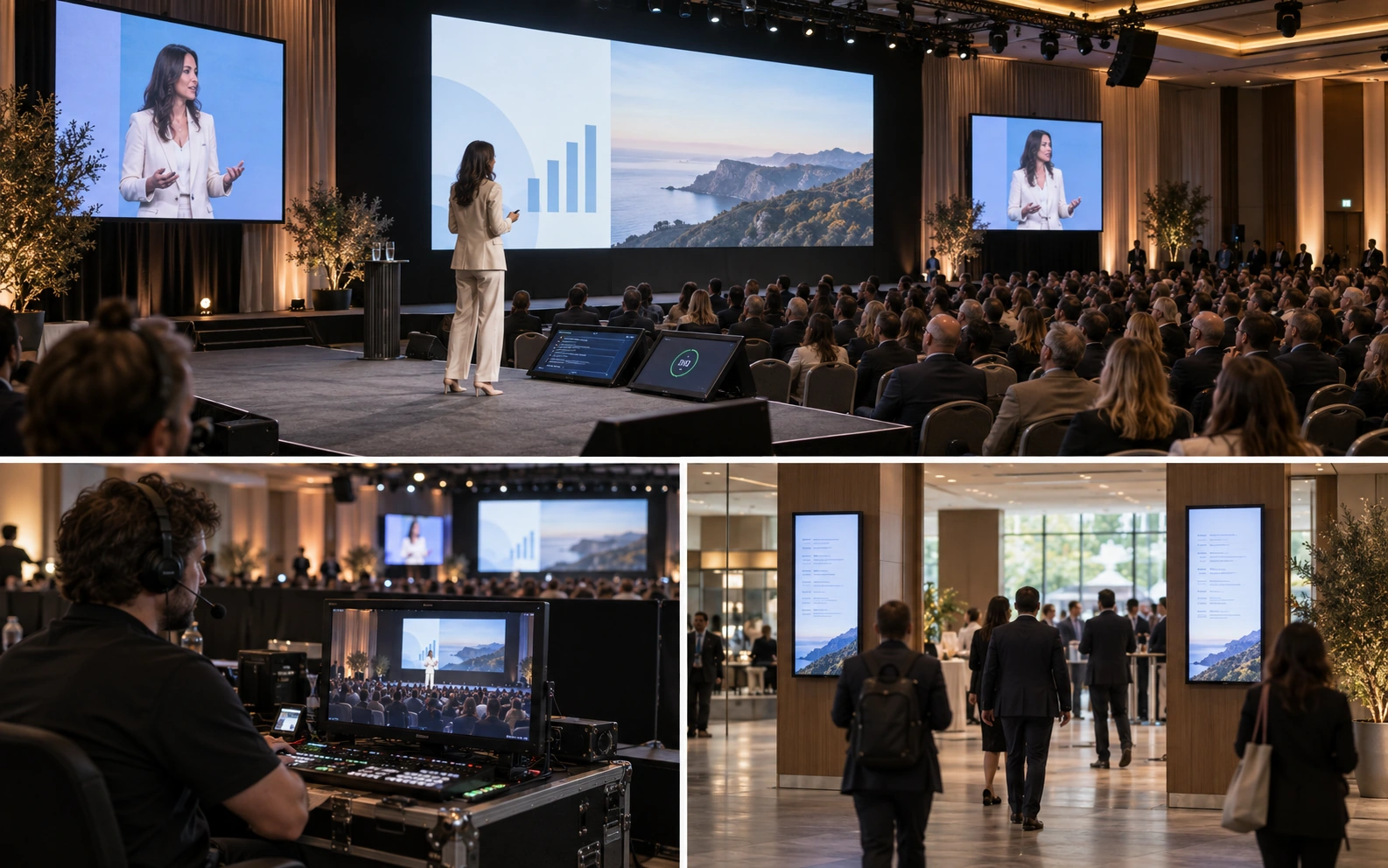 Eight conference display destinations across a venue