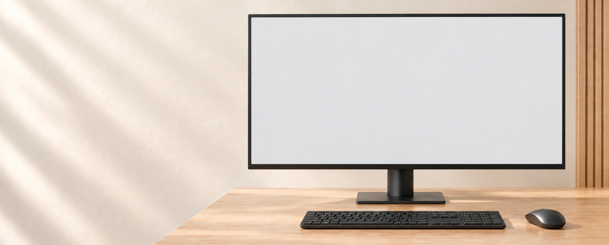 Desktop monitor, keyboard and mouse in a bright control workstation