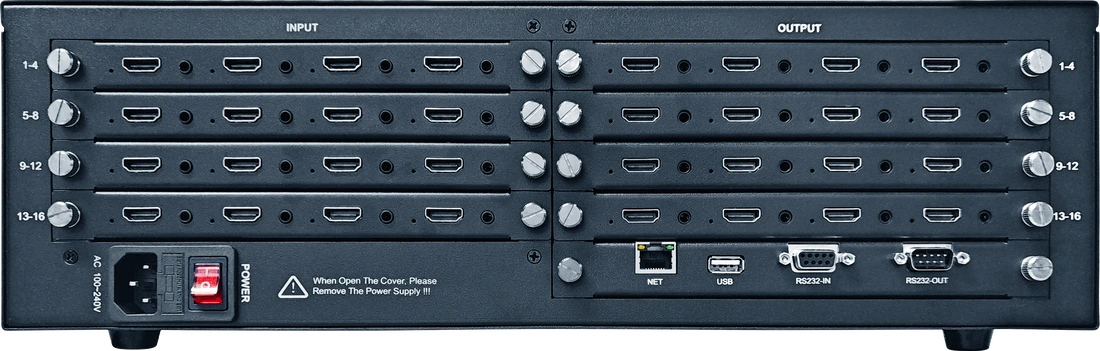 AMS-MC4K_16X16 rear panel with modular signal ports