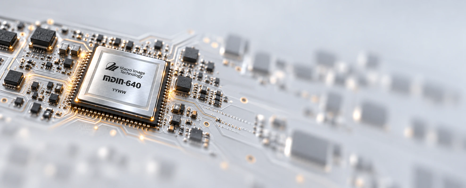 MDIN-640 Main Chip On A Silver Circuit Board