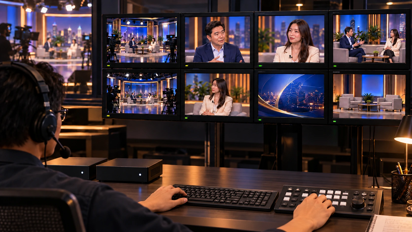Broadcast operator recalling a display setup between programmes