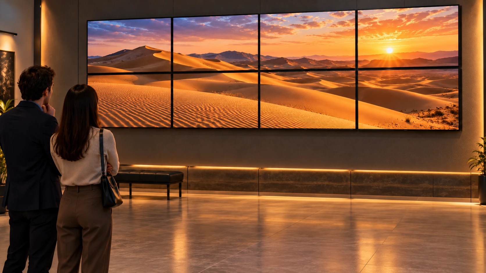 Museum video wall spanning one artwork across physical panels