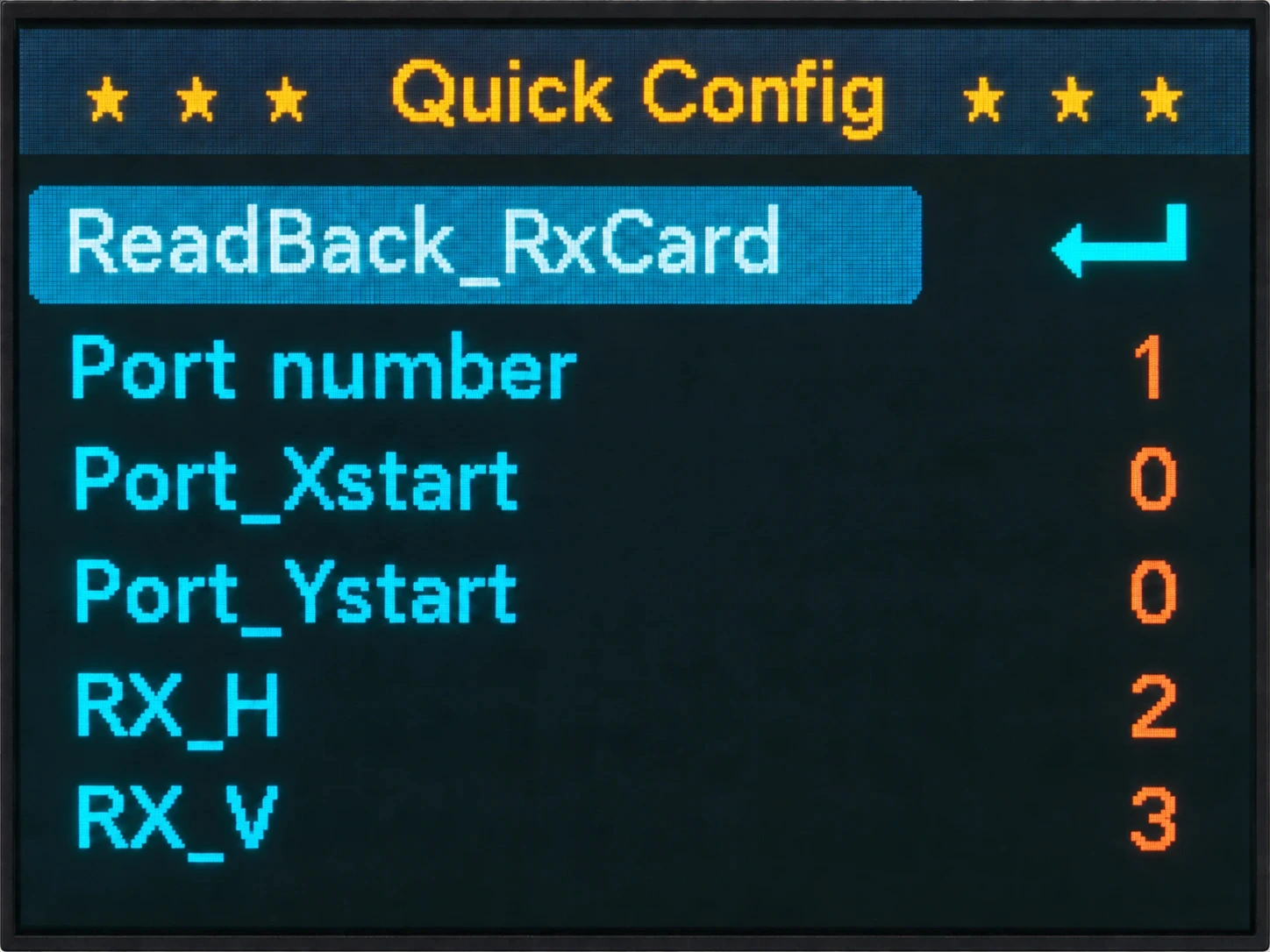 Actual parameter menu with RX_H 2 and RX_V 3