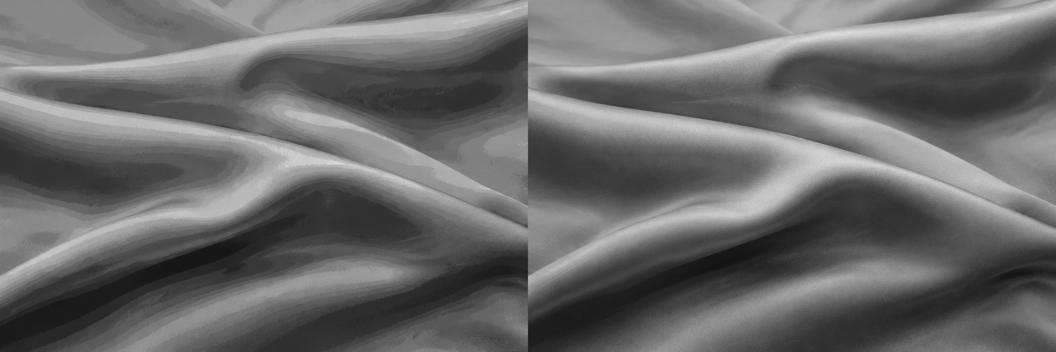 Matched gray silk folds: visible tonal bands on the left and smooth shading on the right
