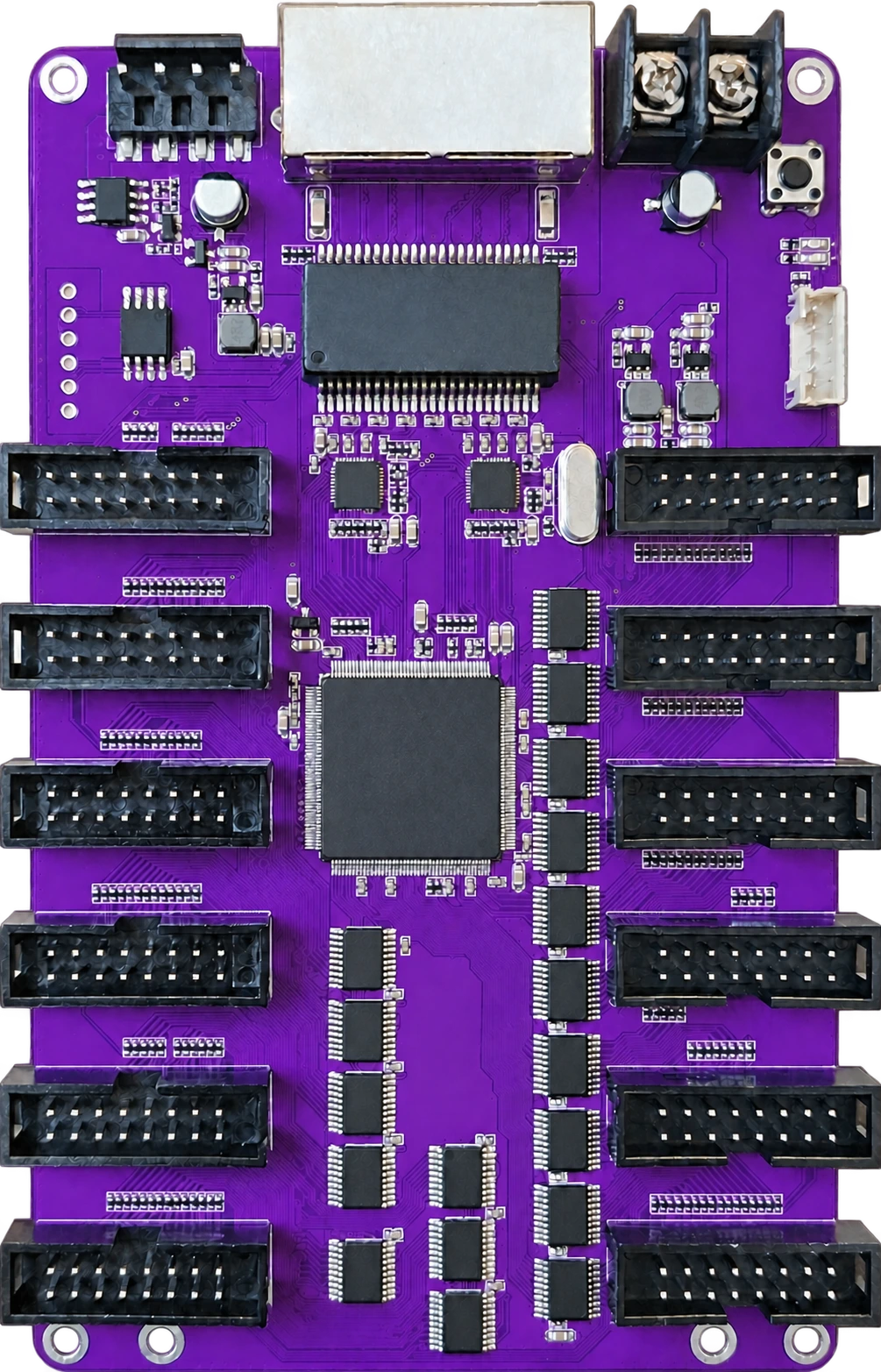 Purple receiving card with unmarked black components