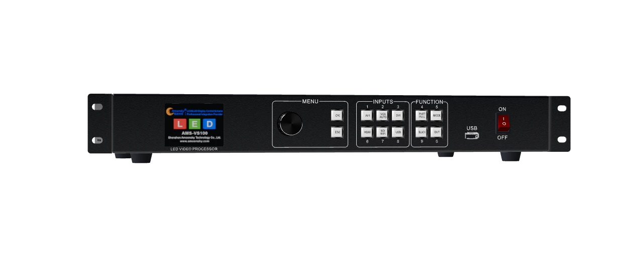 Amoonsky VS100 LED display controller with black enclosure and front-panel controls