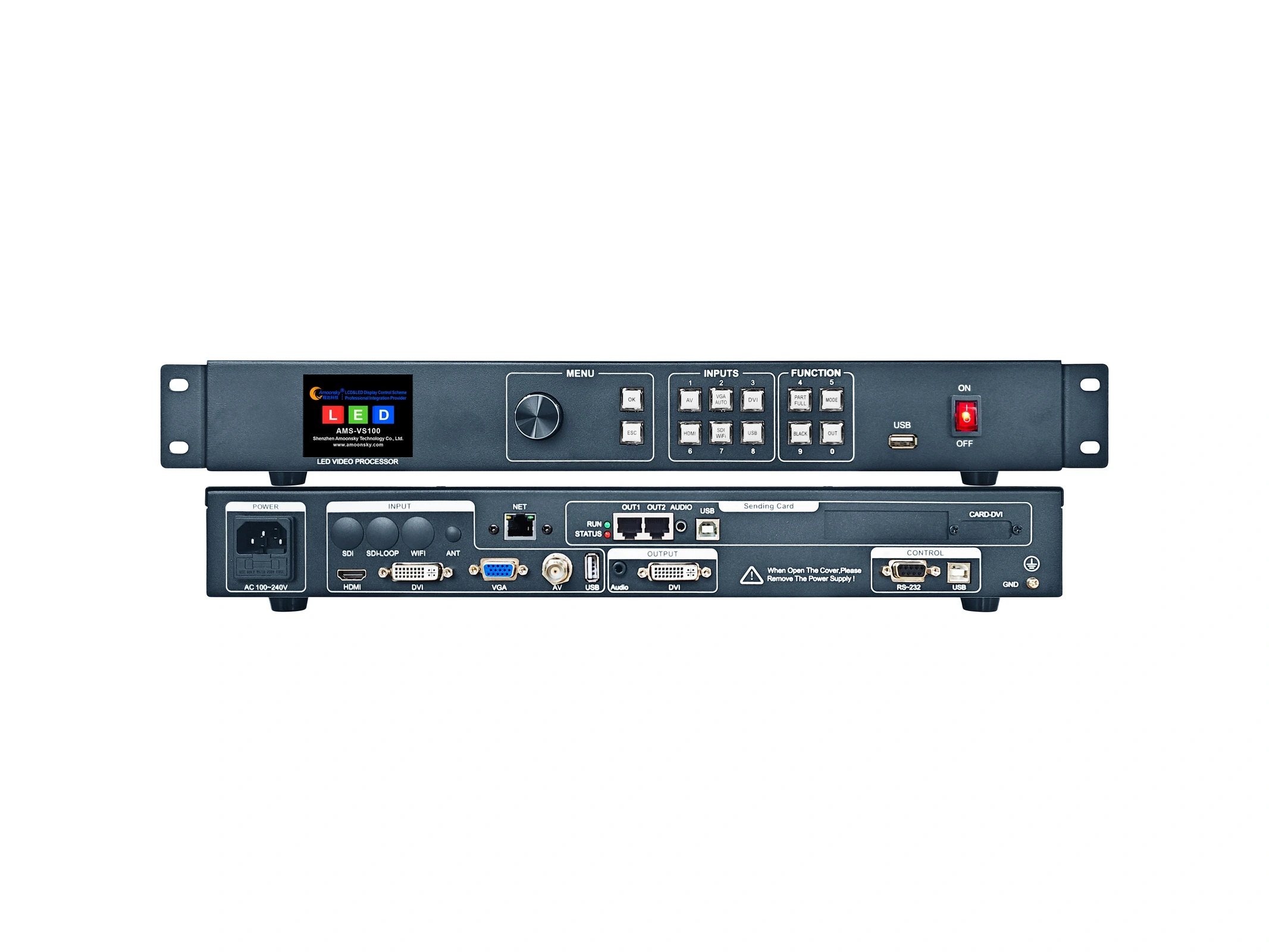 Original VS100 front-panel photograph with actual controls and markings