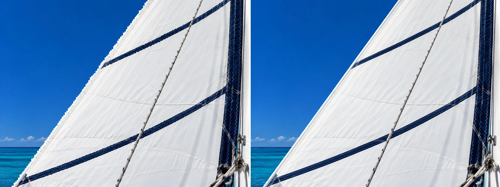 White Sail With Clearly Stair-Stepped Diagonal Edges