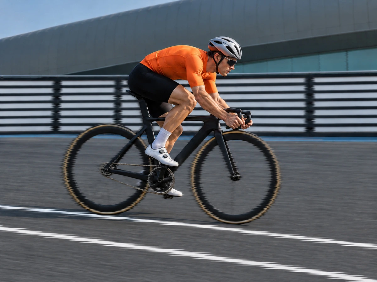 Cyclist With Blurred Wheel Edges, Double Contours And Line Shuddering