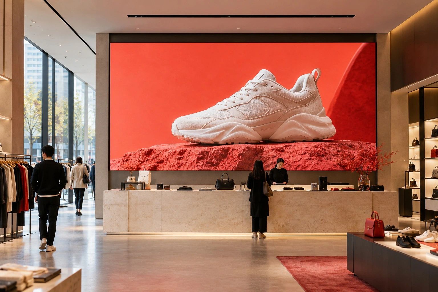 LED advertising wall inside a premium retail flagship store