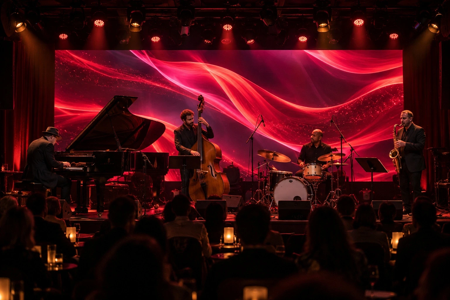 Live music performance with a large LED stage backdrop