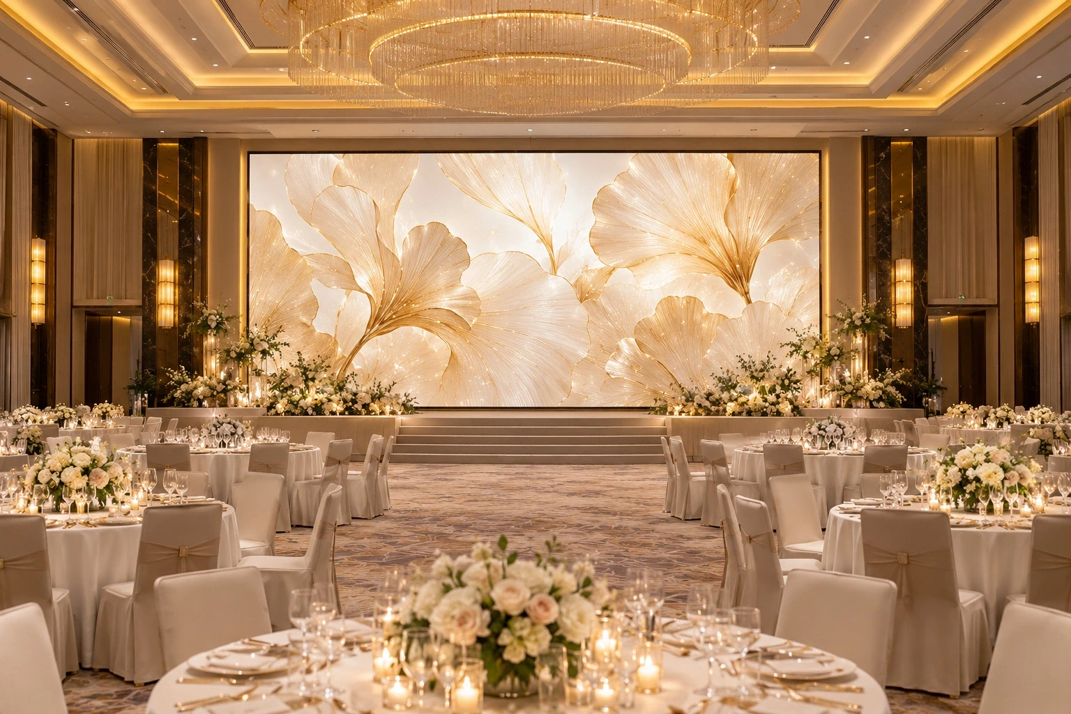 Hotel ballroom event with a widescreen LED backdrop