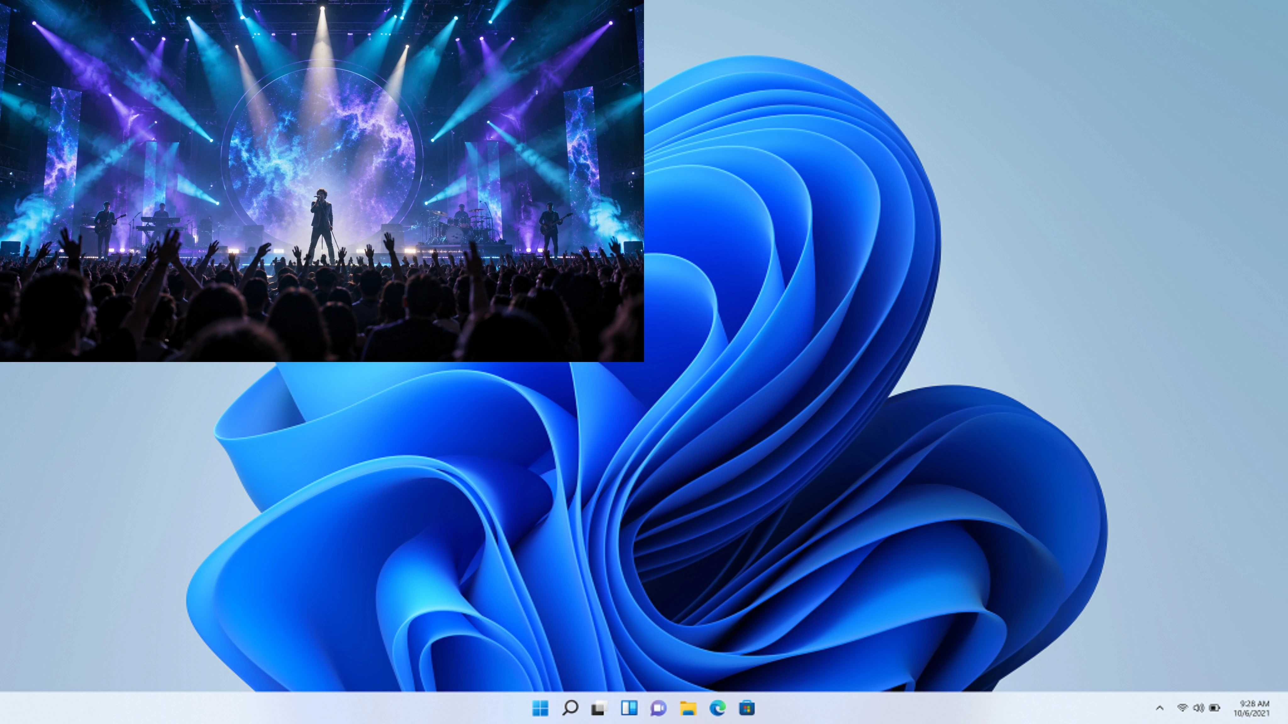 Fixed Computer Desktop With Concert Content Filling Its Upper-Left Quarter