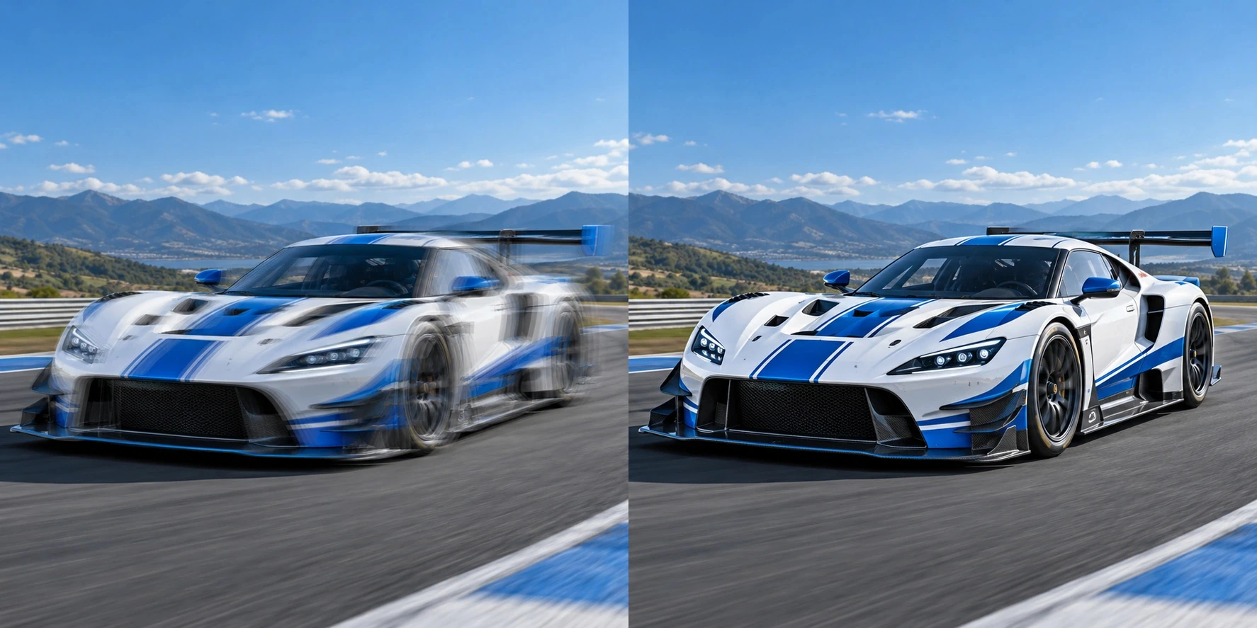 Motion clarity illustration showing a racing car with blurred and duplicated moving edges