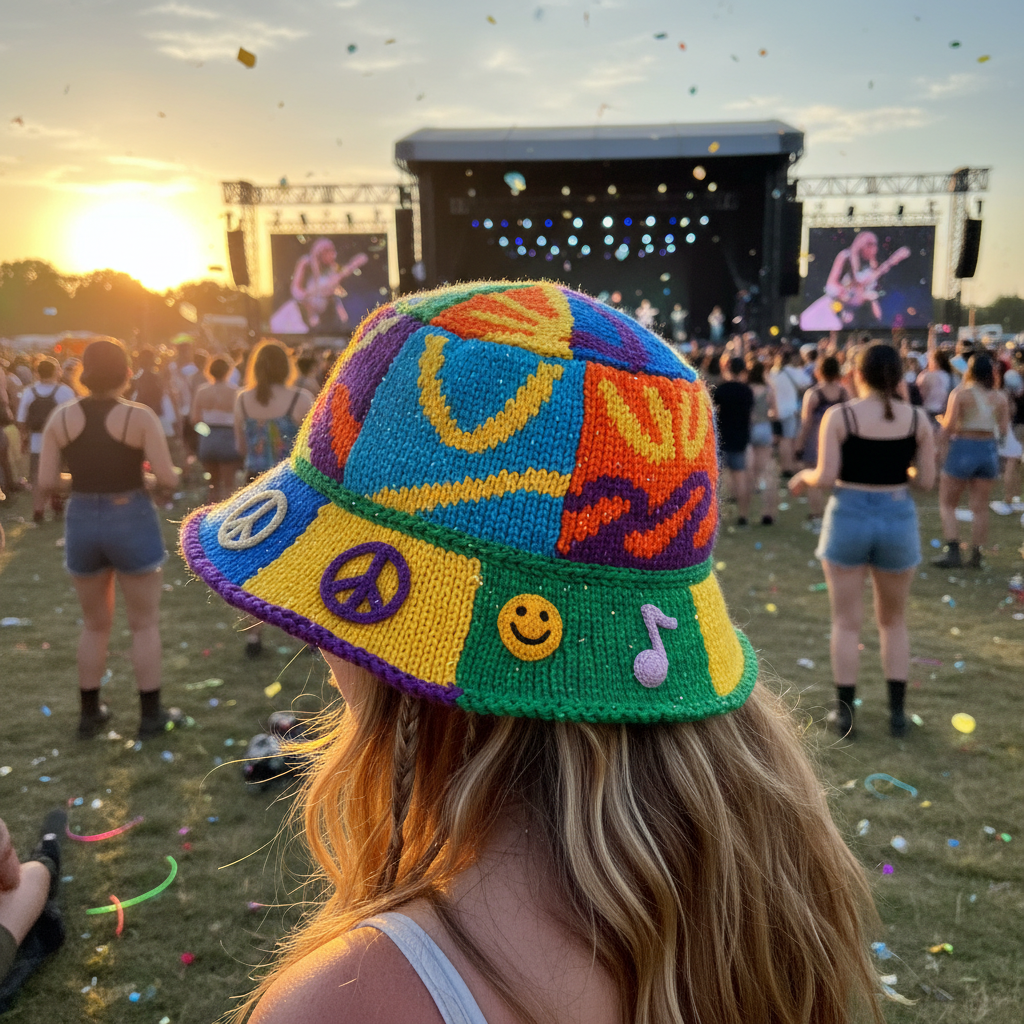 Knit Bucket Hat For Music Festivals And Outdoor Concerts