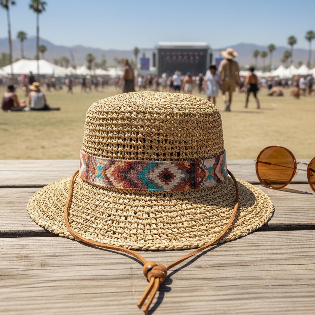 Straw Bucket Hat For Music Festivals And Outdoor Concerts