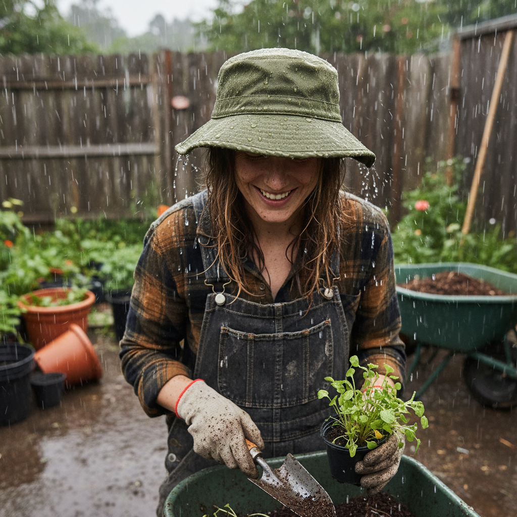 Rain Bucket Hat For Gardening And Backyard Work