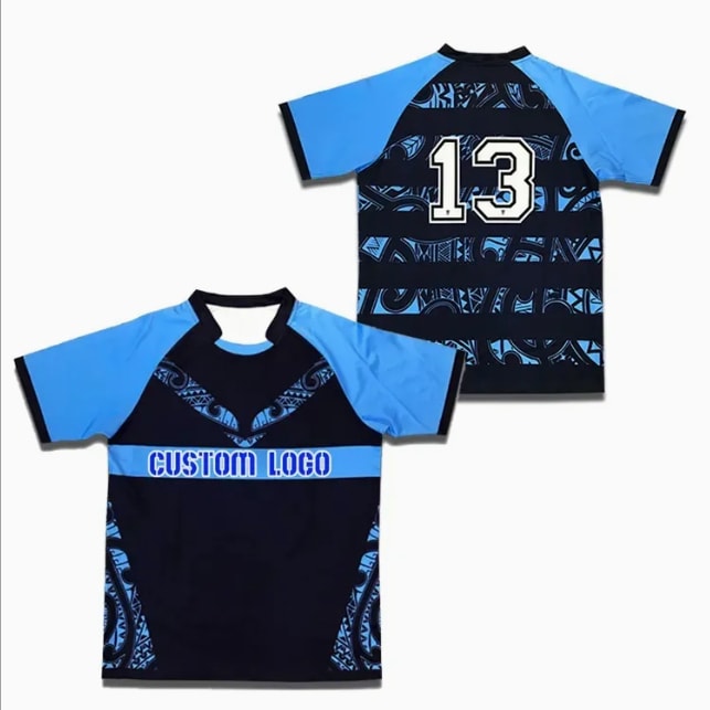Maillot de rugby à motif noir et bleu (1)