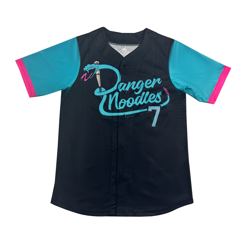 Maillot de baseball personnalisé sublimé noir et turquoise (1)