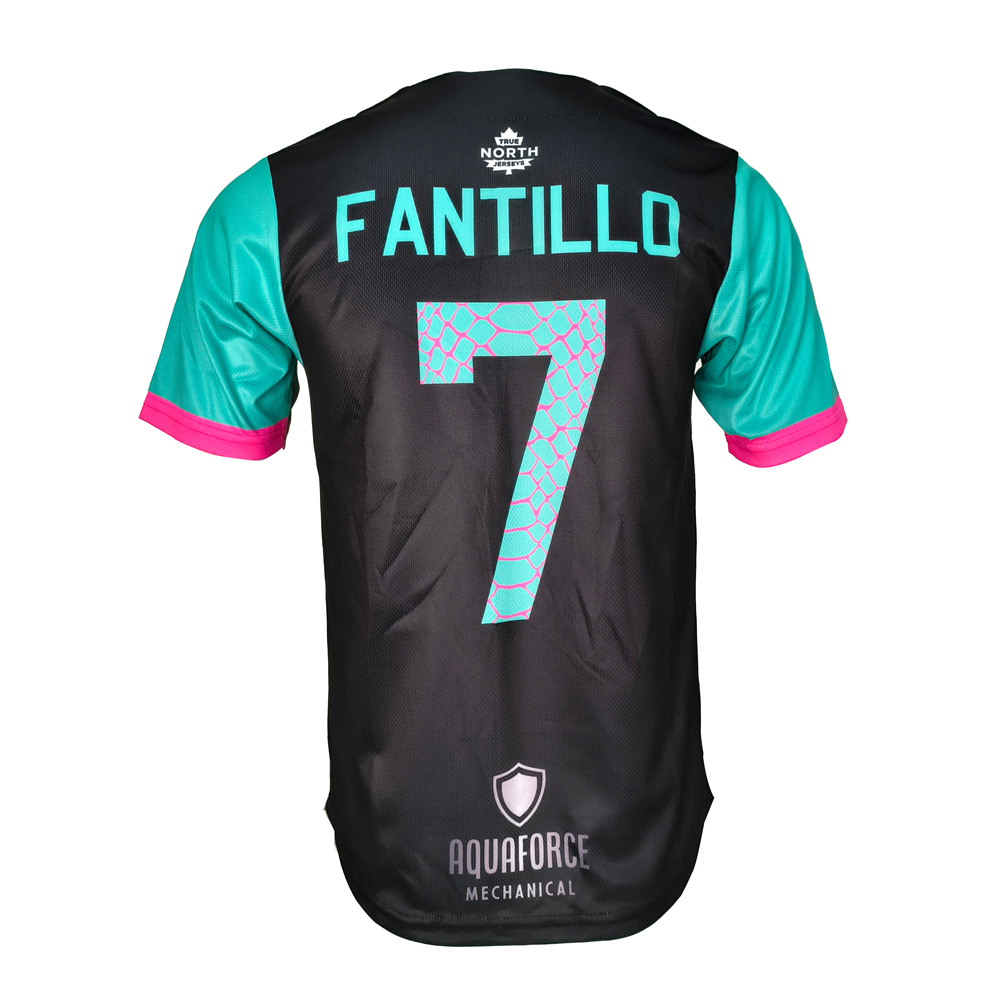 Maillot de baseball personnalisé sublimé noir et turquoise (4)