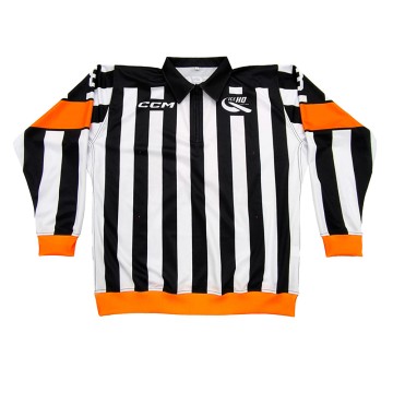 Black-White Striped High-Visibility Quarter-Zip Polo Shirt with Orange Trim