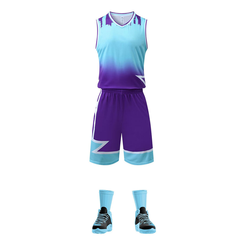 Ensemble de maillots de basketball à dégradé bleu en zigzag (3)