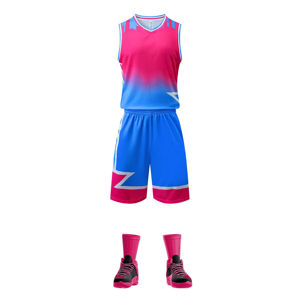 Ensemble de maillots de basketball à dégradé bleu en zigzag (4)