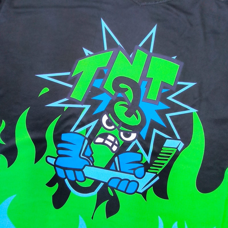 Fluorescent Color Cartoon Flame Print Hockey Jersey (2)