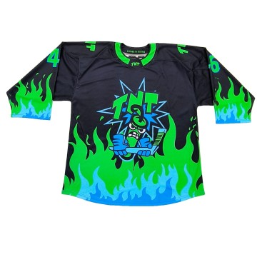 Fluorescent Color Cartoon Flame Print Hockey Jersey -Sublimation Printed Team Customizable Streetwear Hip Hop Sportswear